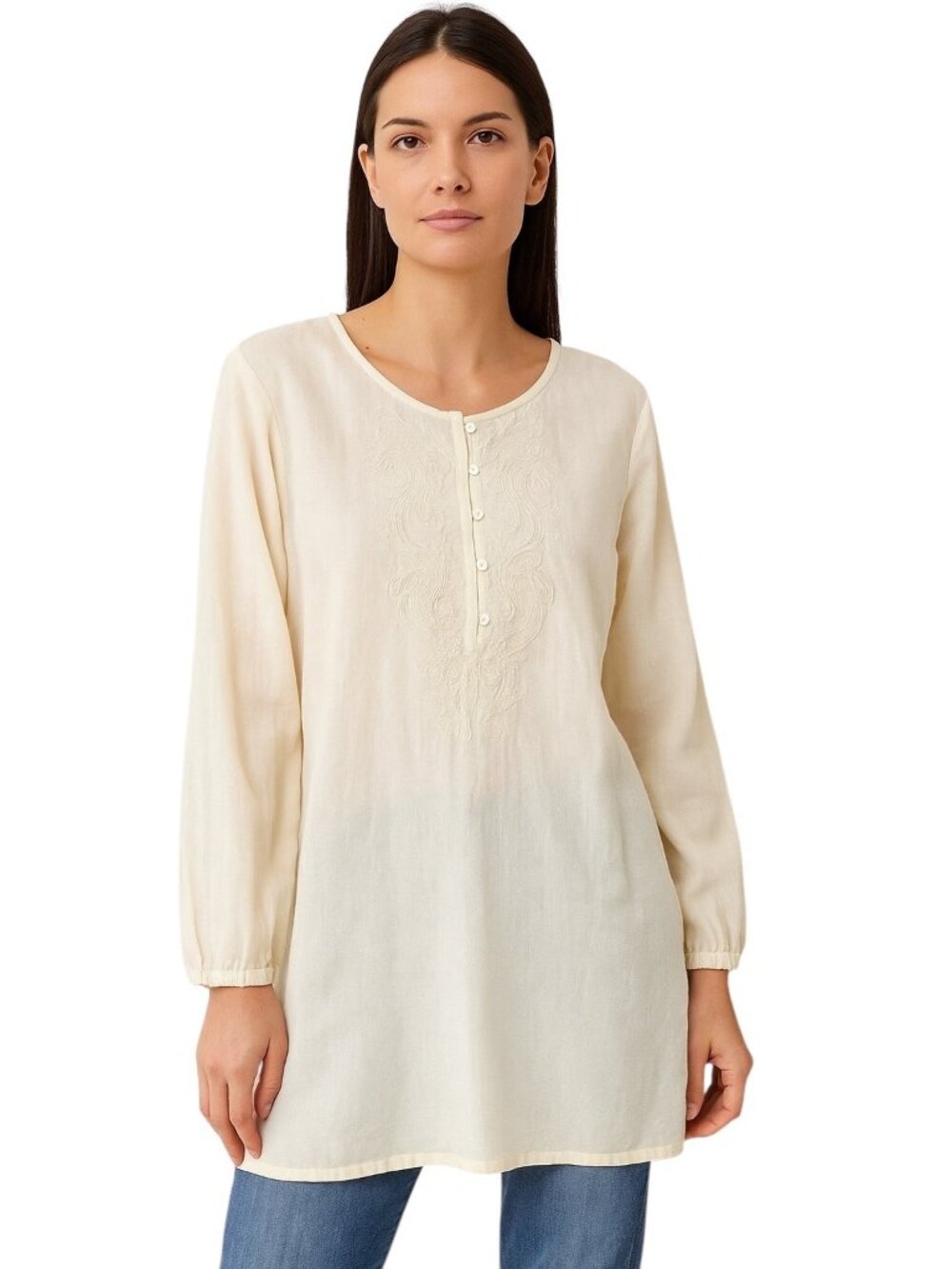 J.Crew Embroidered Linen Blend Tunic Cream Size XL Boho Cottagecore Spring Beach
